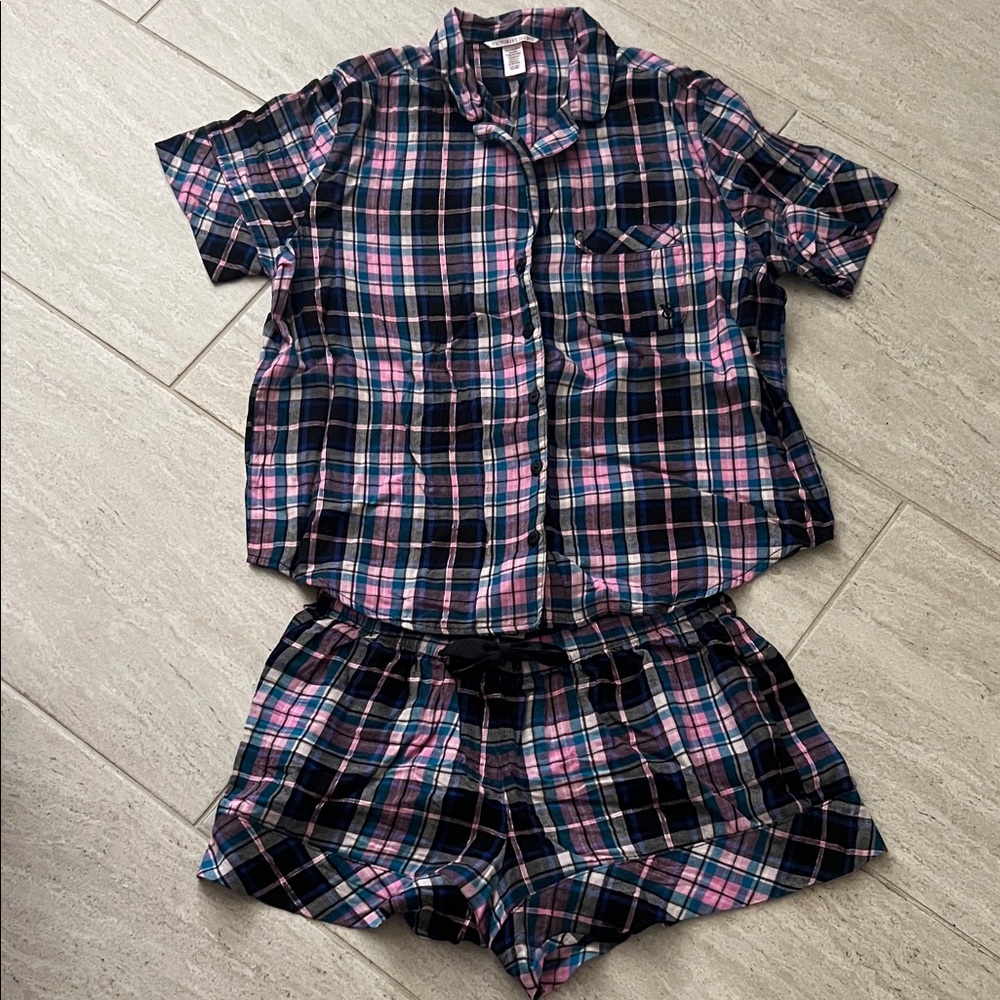 Victoria's Secret Plaid Pajama Set - Pink and Black